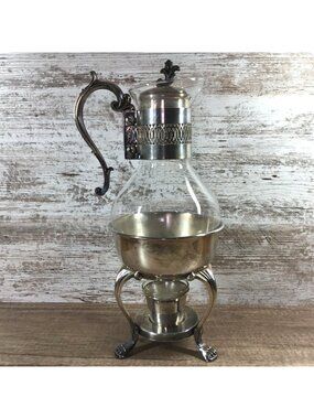 Vintage Silver Plated FB Rogers Coffee Carafe with Warming Stand Glass Carafe